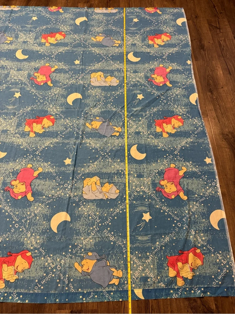 Winnie the Pooh Vintage Disney Blue Twin Flat Sheet Bedtime Nighttime Moon Stars